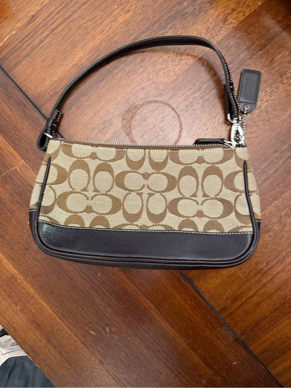 Coach Tan & Brown Signature Canvas Mini Wristlet